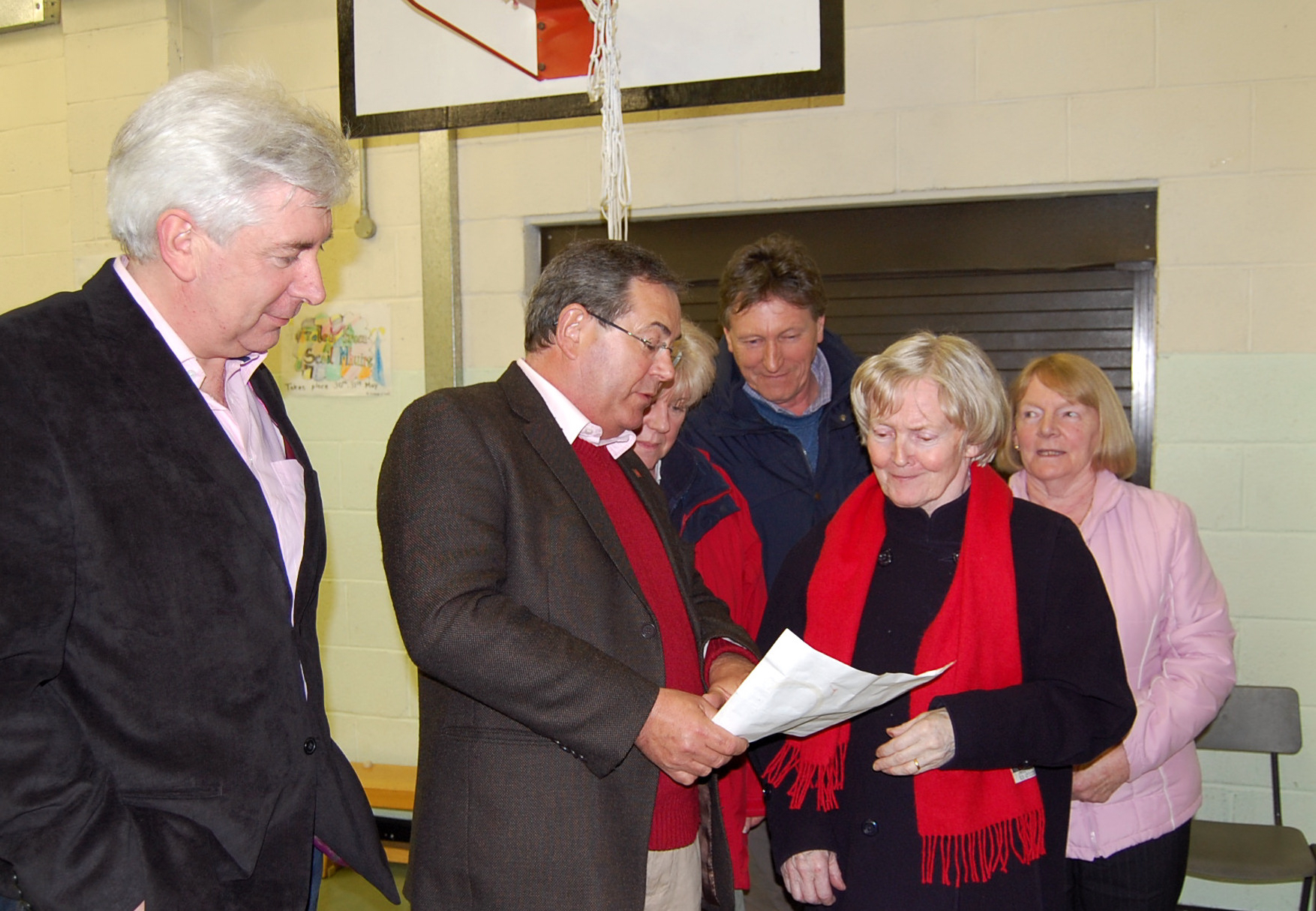 Alex (Left) and Cllr Paddy Cosgrave (Second Left) weet locals at last night's meeting
